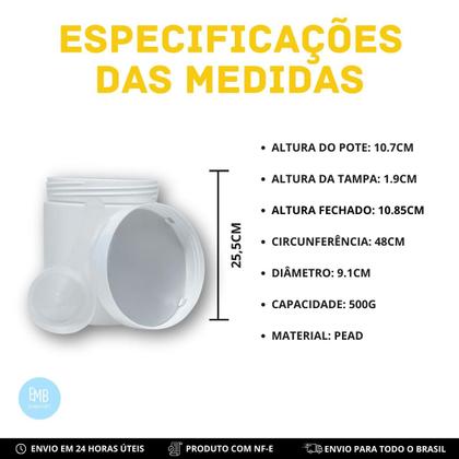 Imagem de Kit 3 Potes Para Creatina 500g Vazio + Scoop de 50ml