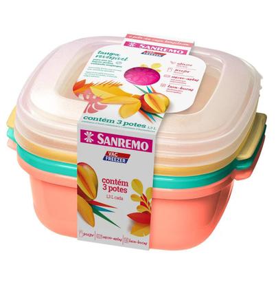 Imagem de Kit 3 Potes Plastico Coloridos Sanremo 1,3L