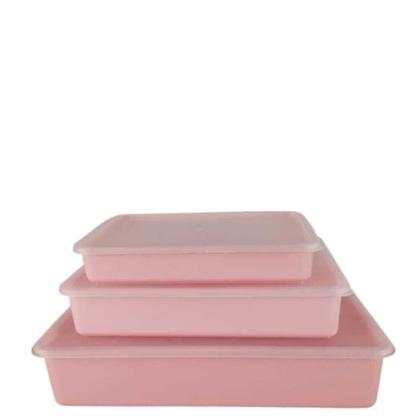 Imagem de Kit 3 Potes Porta Alimentos Mantimentos Freezer Microondas Multi Tamanhos Marmita Fitness Lancheira Rosa