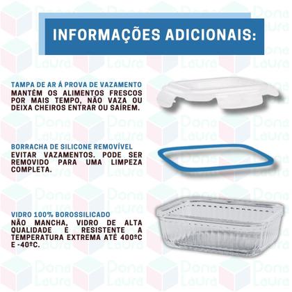 Imagem de Kit 3 Potes Resistente Retangular Vidro Resistente 1520ml