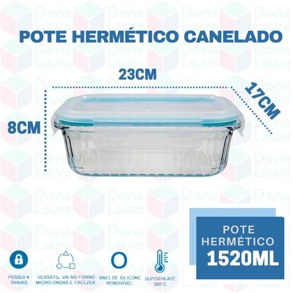 Imagem de Kit 3 Potes Resistente Retangular Vidro Resistente 1520ml
