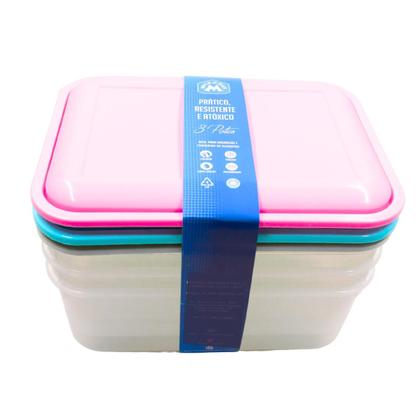 Imagem de Kit 3 Potes Retangular 3,6 Litros com Tampa Rosa Verde Azul