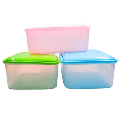 Imagem de Kit 3 Potes Retangular 3,6 Litros com Tampa Rosa Verde Azul