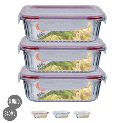 Imagem de Kit 3 Potes Retangular 4 Travas Marmita Canelado 640ml