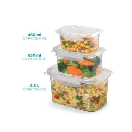 Imagem de Kit 3 Potes Retangular Alto Com Trava Pmg