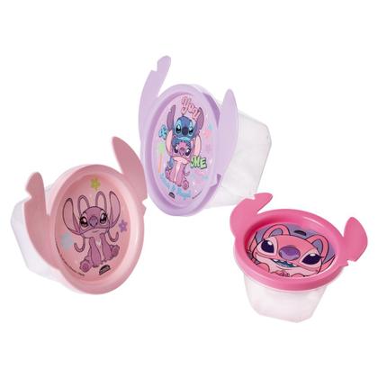 Imagem de Kit 3 Potes Stitch e Angel Lúdico 3D Lancheira Passeio