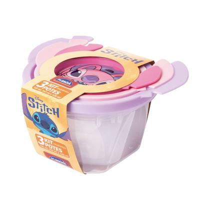 Imagem de Kit 3 Potes Stitch e Angel Lúdico 3D Lancheira Passeio