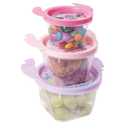 Imagem de Kit 3 Potes Stitch e Angel Lúdico 3D Lancheira Passeio