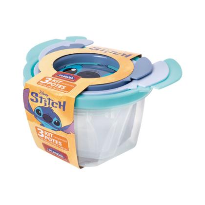 Imagem de Kit 3 Potes Stitch e Angel Lúdico 3D Lancheira Passeio