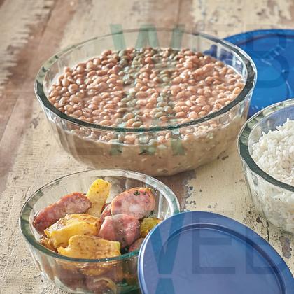 Imagem de Kit 3 Potes Tigela Saladeira de Vidro com Tampa Plástica Oceani 3,8 litros Vitazza: Para Servir e Organização de Cozinha e Geladeira Opção Sustentável