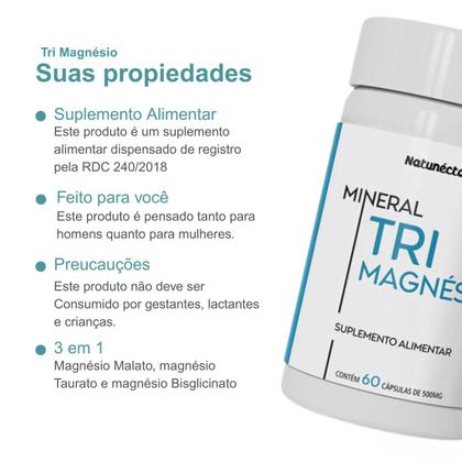 Imagem de Kit 3 Potes Tri Magnésio Malato Taurato Bisglicinato 180 Cápsulas Suplemento Alimentar Natural Premium Natunectar Original