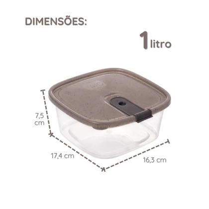 Imagem de Kit 3 Potes Trio Quadrado 1,8L / 1L / 800ml Tampa com Trava