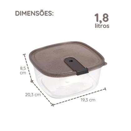Imagem de Kit 3 Potes Trio Quadrado 1,8L / 1L / 800ml Tampa com Trava
