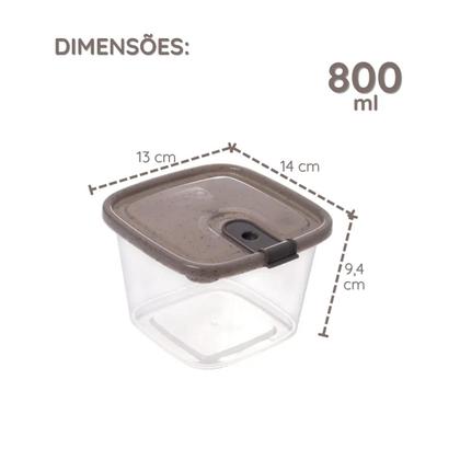 Imagem de Kit 3 Potes Trio Quadrado 1,8L / 1L / 800ml Tampa com Trava