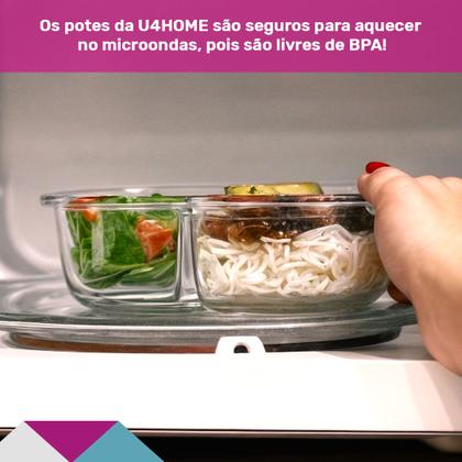 Imagem de Kit 3 Potes Vidro Hermético Retangular Com Divisória 640ml