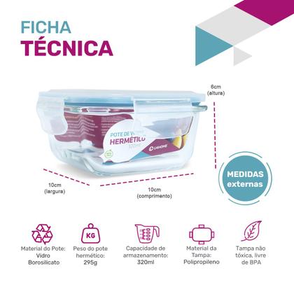 Imagem de Kit 3 Potes Vidro Hermético Trava Marmita Mantimenos 320ml