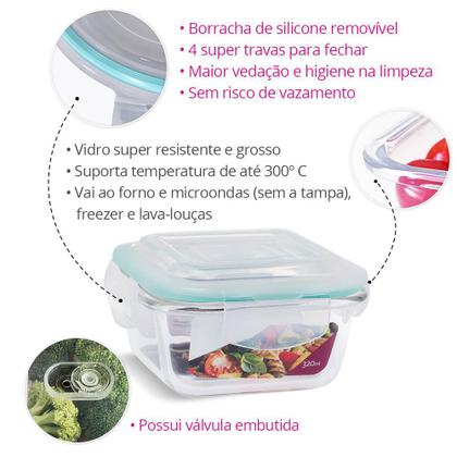 Imagem de Kit 3 Potes Vidro Hermético Trava Marmita Mantimenos 320ml