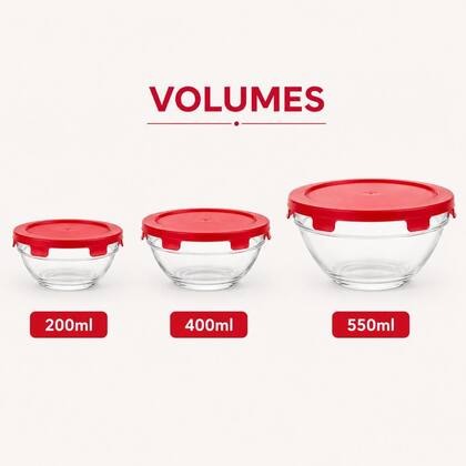 Imagem de Kit 3 potes vidro marmita hermetico porta mantimentos tigela bowl organizador alimentos sobremesa freezer fitness