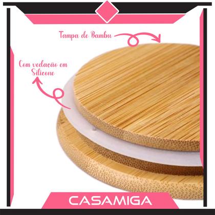 Imagem de Kit 3 Potes Vidro Tampa Bambu Hermético Temperos 200ml