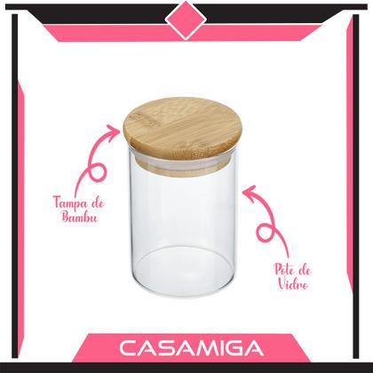 Imagem de Kit 3 Potes Vidro Tampa Bambu Hermético Temperos 200ml