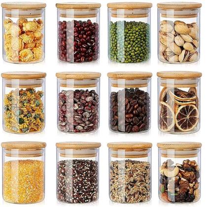 Imagem de Kit 3 Potes Vidro Tampa Bambu Hermético Temperos 200ml