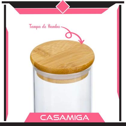 Imagem de Kit 3 Potes Vidro Tampa Bambu Hermético Temperos 200ml