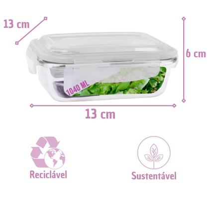 Imagem de Kit 3 Potes Vidro Tampa Retangular 370 640 1040ml 3 Modelos