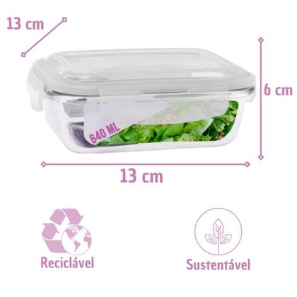 Imagem de Kit 3 Potes Vidro Tampa Retangular 370 640 1040ml 3 Modelos