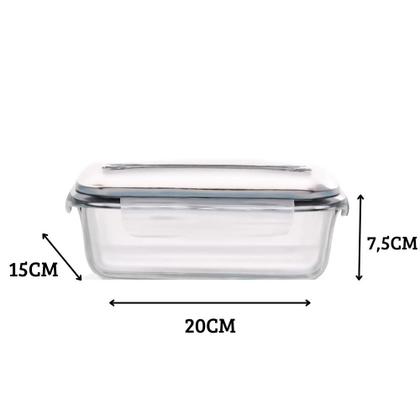 Imagem de KIT 3 Potes Vidros Retangulares Herméticos Marmitas Mantimentos 4 Travas 1040 ML