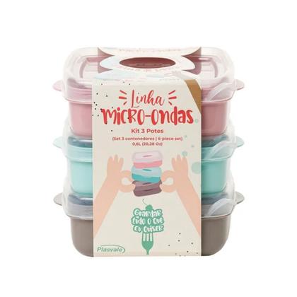 Imagem de Kit 3 Potes Wave 600ml P/ Micro-ondas Freezer Bpa Free