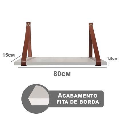 Imagem de Kit 3 Prateleiras Branca Em Mdf 80X15Cm Com Alça Caramelo