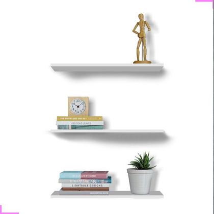 Imagem de Kit 3 Prateleiras C/ Suporte Invisível Branca Mdf Madeira 