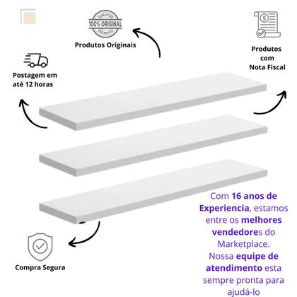 Imagem de Kit 3 Prateleiras Lisas 60x15 Mdf Parede Madeira 
