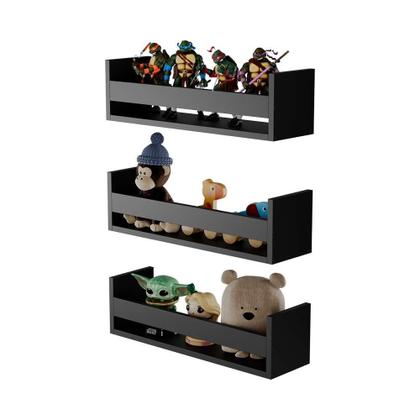 Imagem de Kit 3 Prateleiras Porta Brinquedos Preta 50 x 12cm Suporte Invisivel