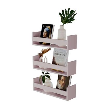 Imagem de Kit 3 Prateleiras Porta Objetos Rosa 50 x 12cm Suporte Invisivel