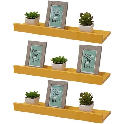 Imagem de Kit 3 Prateleiras Porta Quadros 50 x 10cm Amarela Suporte Invisível