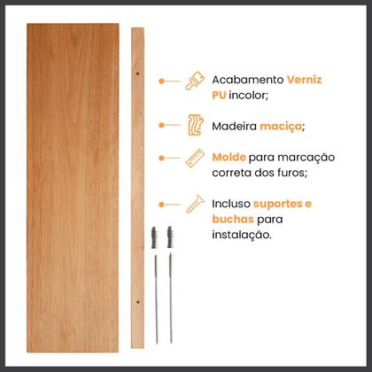 Imagem de Kit 3 prateleiras suspensa flutuantes 80cm madeira maciça com suporte invisível verniz incolor quarto banheiro de sala de canto organizadora