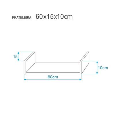 Imagem de Kit 3 Prateleiras U 60 x 15cm azul Suporte Invisível