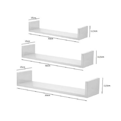 Imagem de Kit 3 prateleiras U para livros, decoração MDF Branco