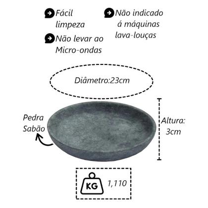 Imagem de Kit 3 Pratos Fundo Para Massa em Pedra Sabão Borda Alta 23cm