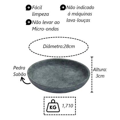 Imagem de Kit 3 Pratos Fundo Para Massa em Pedra Sabão Borda Alta 28cm