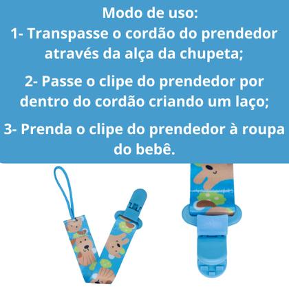 Imagem de Kit 3 Prendedor de Chupeta Pietra BabyKit 3 Prendedores de Chupetas Estampado Pietra Baby Menimo Menina Infantil Corrente Cordão Bebê Criança