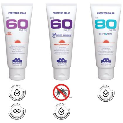 Imagem de Kit 3 Protetor Solar Profissional FPS 60 - 80 Bloqueador Mavaro Cremoso