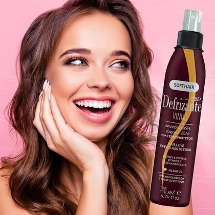 Imagem de Kit 3 Protetor Térmico para Cabelo Defrizante Liso Termoprotetor Anti Frizz Spray Vinho Soft Hair 140ml