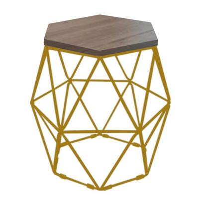 Imagem de Kit 3 Puff Banqueta Luna Decorativo Sala Quarto Ferro Dourado Assento MDF Madeira - Ahazzo Móveis