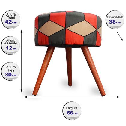 Imagem de Kit 3 Puff Cama Inbox Kingston Redondo com Pés em Madeira Maciça Tecido Suede