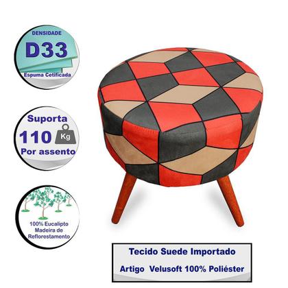 Imagem de Kit 3 Puff Cama Inbox Kingston Redondo com Pés em Madeira Maciça Tecido Suede