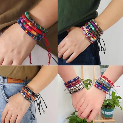 Imagem de Kit 3 Pulseiras Boêmias Coloridas Entrançadas à Mão Unissex
