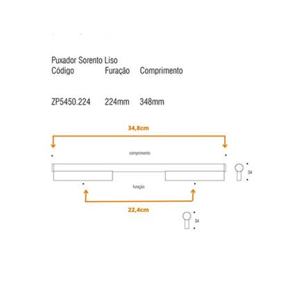 Imagem de Kit 3 puxador sorento 224mm preto fosco zen zp5450.224.24 moveis