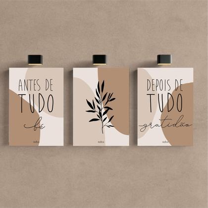 Imagem de Kit 3 Quadro Decorativo Arte Moderna Boho Abstrata Frases Fé 28x20cm